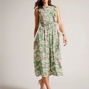 Ted Baker London Green Floral Midi Dress Size 1 NWT